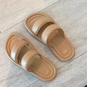ZARA Tan Padded Double-Strap Slide Sandals